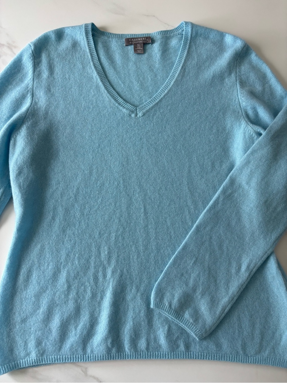 Charter Club Light Blue V-Neck 100% cashmere Sweater Sz XL